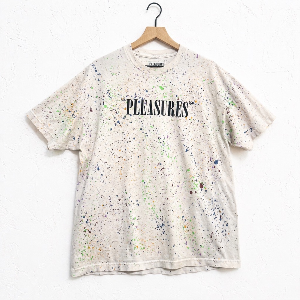 PLEASURES Men's Cream Paint-Splatter Short Sleeve Tee L